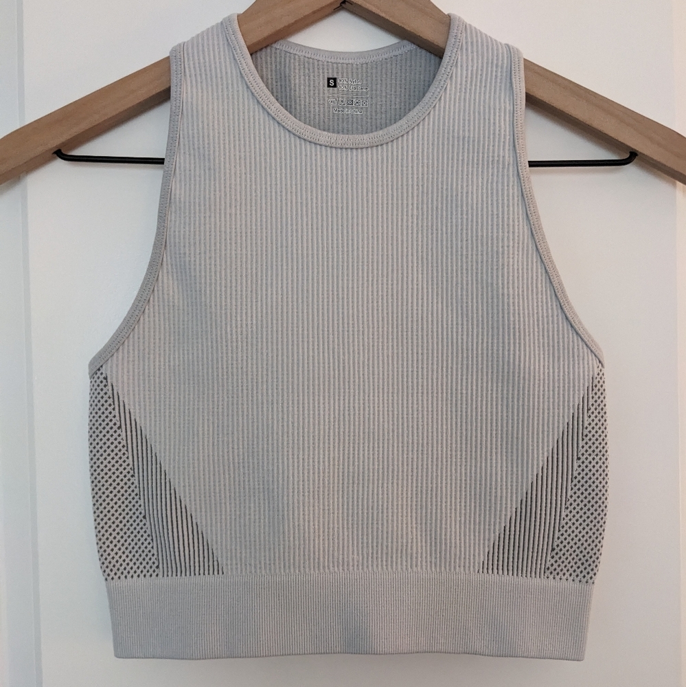 SHEIN Light Blue Gray Ribbed Stretch Fitness Tank Size SMALL